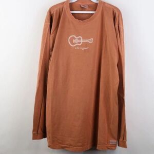 Life is Good Brown Long Sleeve Shirt with Guitar Large